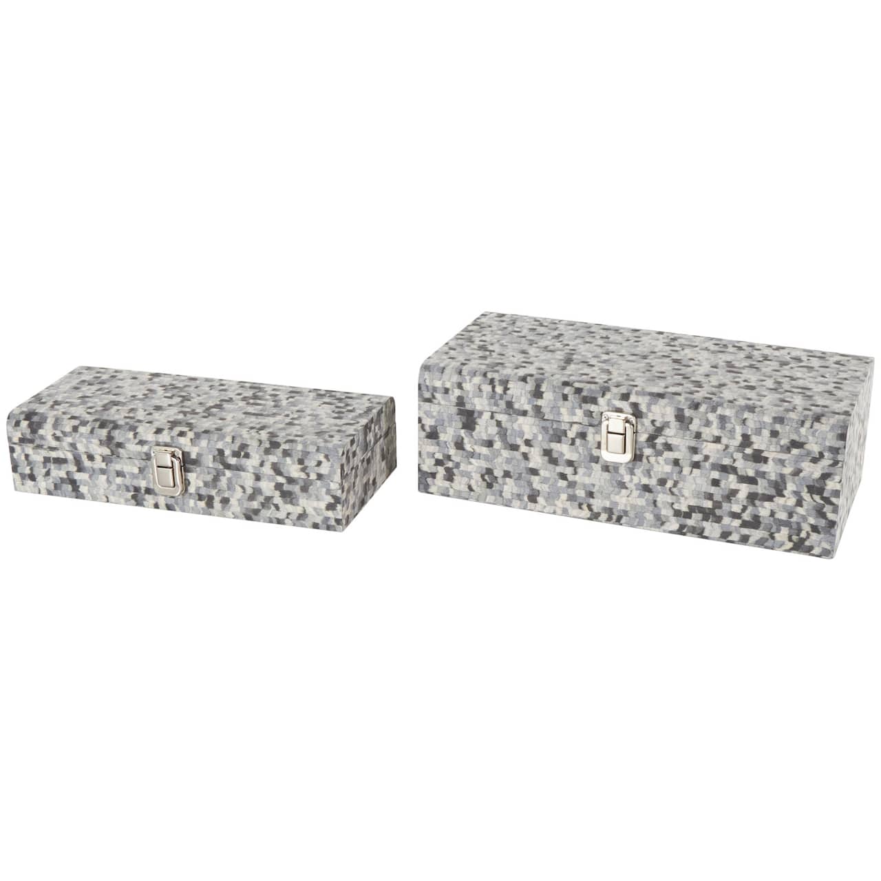 Gray Fabric Handmade Storage Decorative Box with Bronze Latches Set